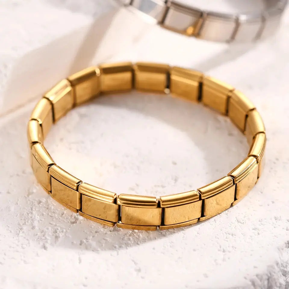 Yupsk Trendy Square Italy Stainless Steel Bracelets For Women And Men Hip Hop Metal Modules Stretchable Gift Jewelry