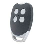 Simples Market garage door remote with four gray buttons and white belt clip