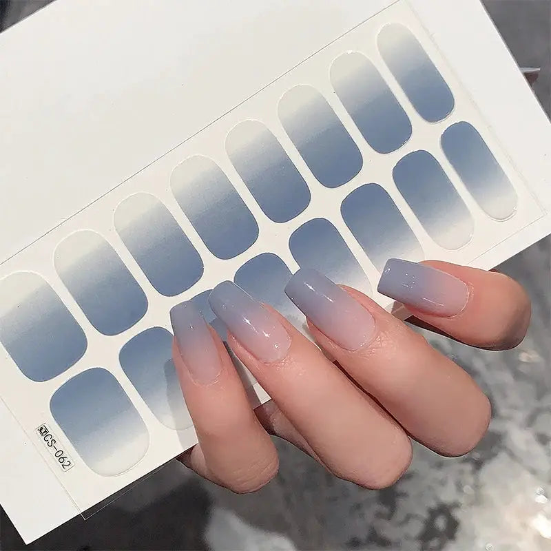 Gradient nail sticker sheet by Simples Market, 14/16-tip full-cover, blue to lilac gradient, self-adhesive decals