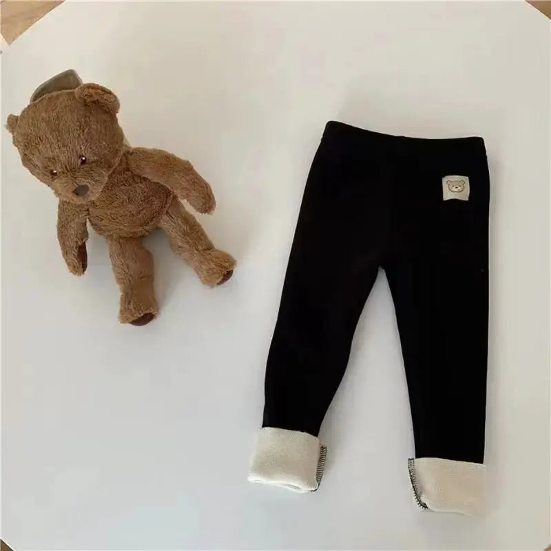 Sonkpuel Korean Autumn Winter Children Fleece Lined One Piece Pants Warm Cartoon Trousers For Boys And Girls
