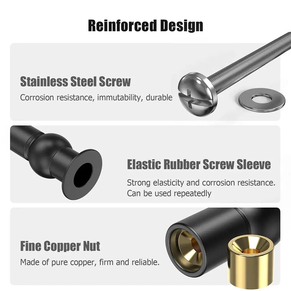 O-shaped toilet seat hardware set with reinforced design: stainless steel screw, elastic rubber sleeve, and copper nut.
