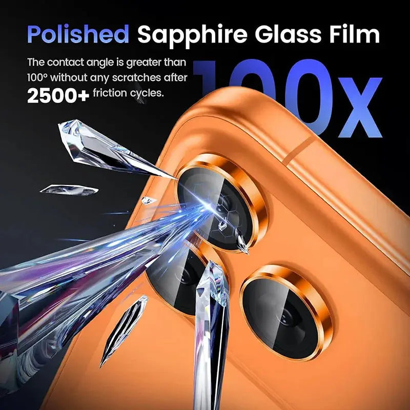 iPhone 17 Pro/Max camera protector by Simples Market with orange metal ring and tempered glass lens cover