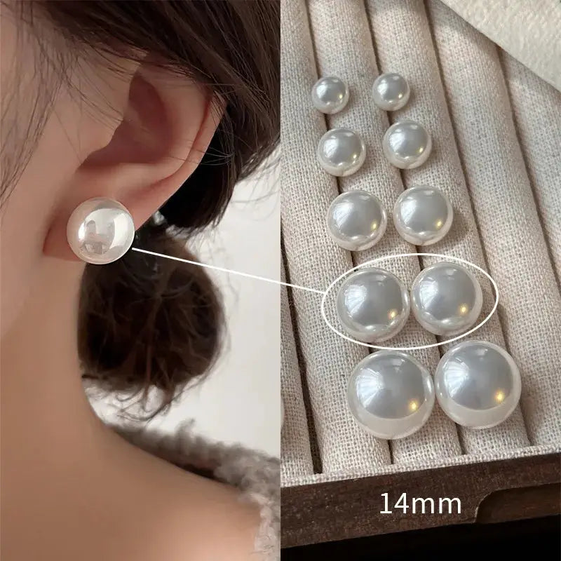 Pearl stud earrings, 14mm white pearls, 925 sterling silver, Simples Market