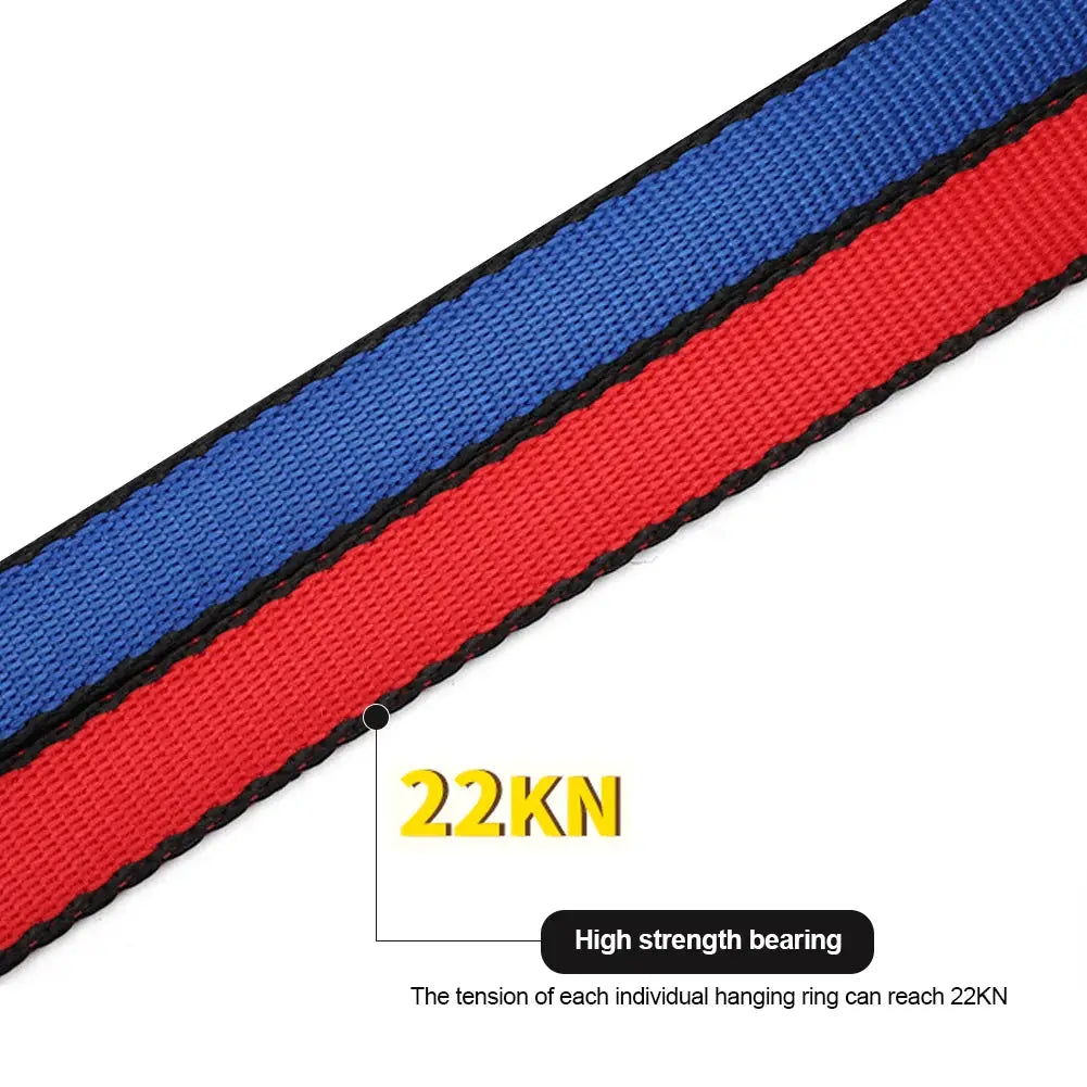 Simples Market 1pc climbing sling runner webbing strap, 22KN capacity, blue and red with black stitching.
