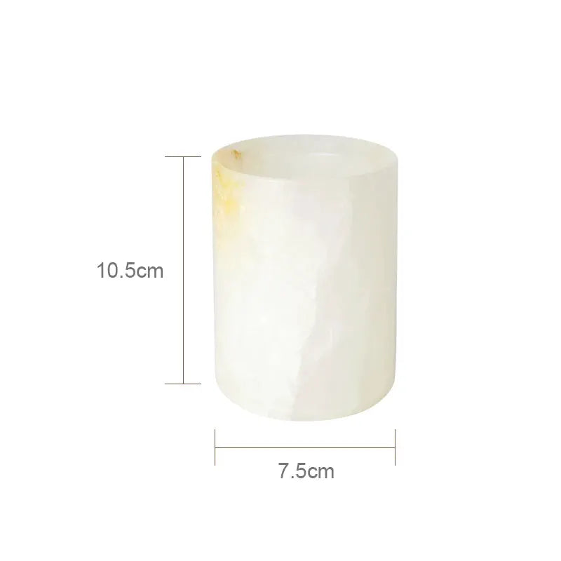 Simples Market white onyx marble bathroom tumbler, cylindrical vanity cup, 10.5 cm tall