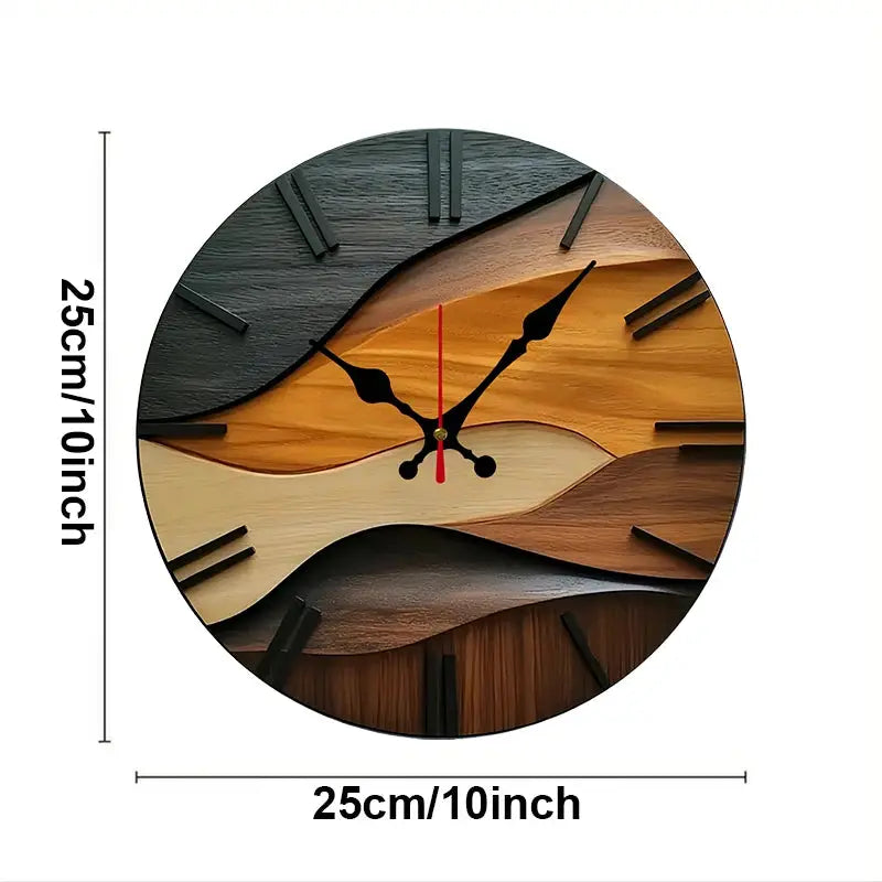 Round 2D fiberboard wall clock by Simples Market, Nordic wood-tone panels, silent hanging.
