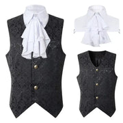 Men's black jacquard waistcoats (2) with gold buttons and a white cravat