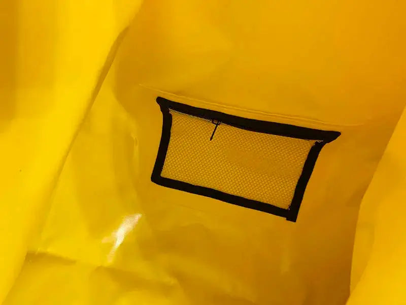 40L waterproof duffle bag interior in yellow with black mesh pocket, Simples Market