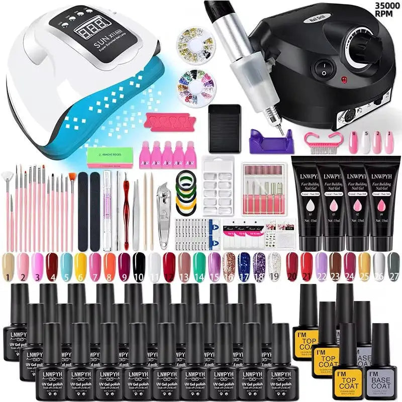 Simples Market nail polish kit with UV lamp, acrylic gel builder, glitter gels, multiple shades and manicure tools