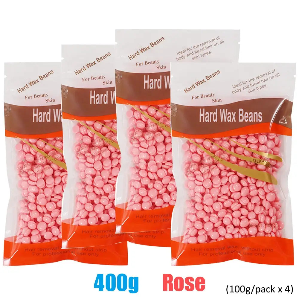 Hard wax beans rose color, 400g total (100g x 4 packs) for wax warmer