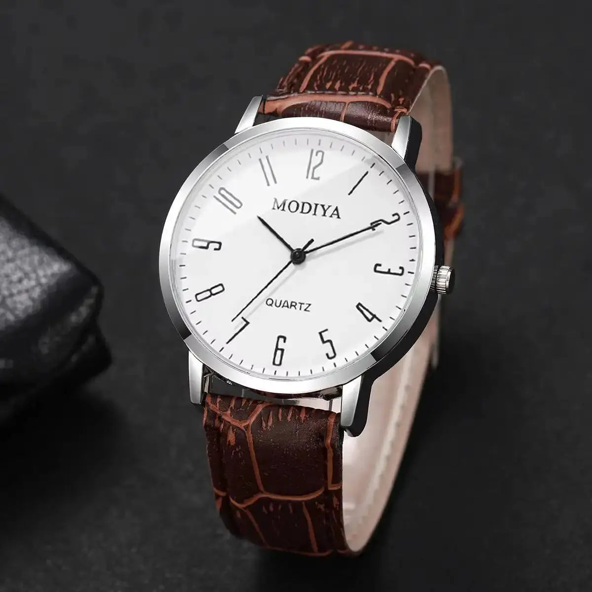 3 Piece Set Fashion Mens Business Wristwatches With Arabic Dial Leather Strap Quartz Box Not Included