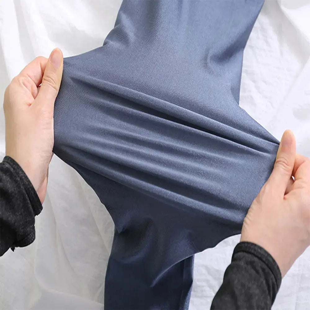 High-elastic skinny leggings in blue shiny fabric; skin-friendly yoga pants