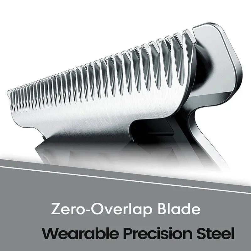 Professional hair clipper blade in stainless steel with zero-overlap design