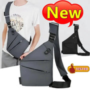 Chest bag by Simples Market; gray multifunction anti-theft crossbody messenger with zip pockets, two bags shown.