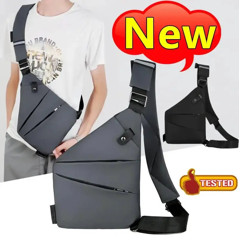 Chest bag by Simples Market; gray multifunction anti-theft crossbody messenger with zip pockets, two bags shown.
