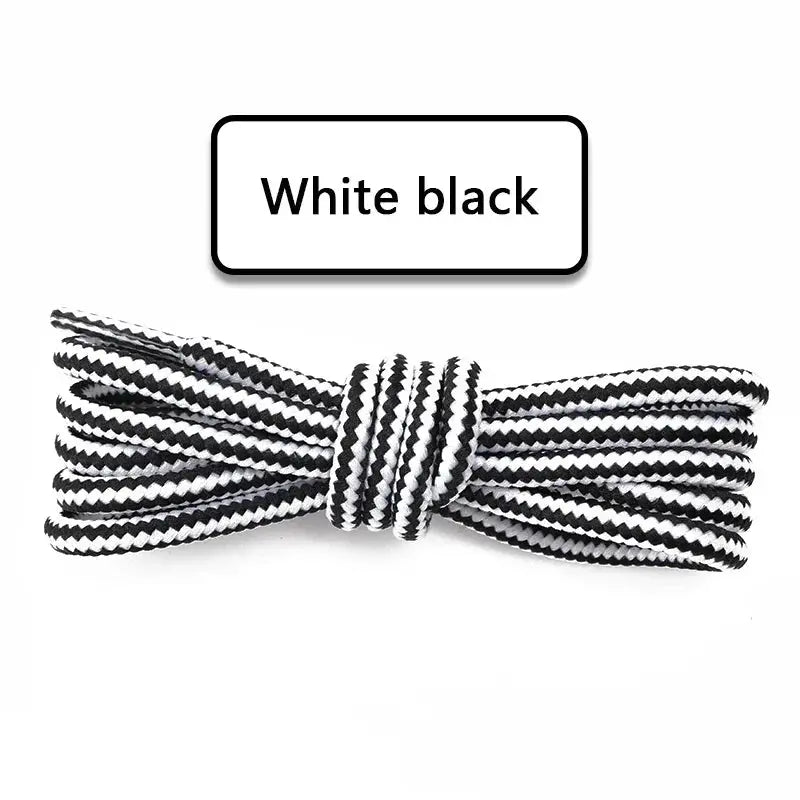 Round cotton shoelaces, black and white striped, lengths 70/90/120/150 cm, 1 pair
