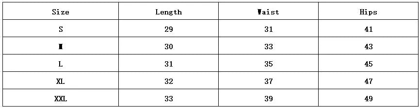 High waist hip-lifting seamless fitness shorts size chart by Simples Market with length, waist and hip measurements