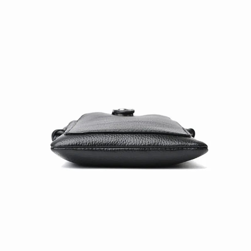 PU leather crossbody bag, black with diagonal flap and buckle, mini phone-wallet size