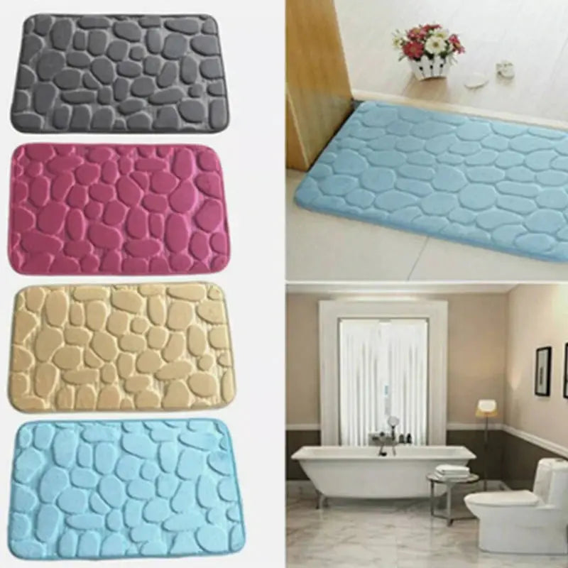 CobbleSafe Cobblestone Embossed Memory Foam Bath Mat With Non Slip Backing For Superior Absorption