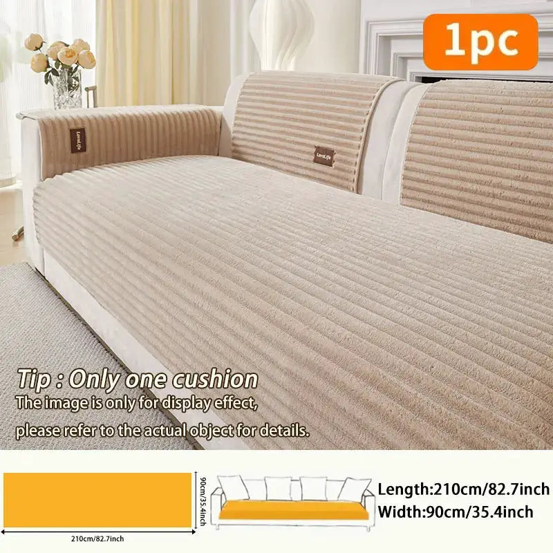 1pc sofa cushion cover by Simples Market, beige striped, anti-slip, dustproof, 210x90 cm