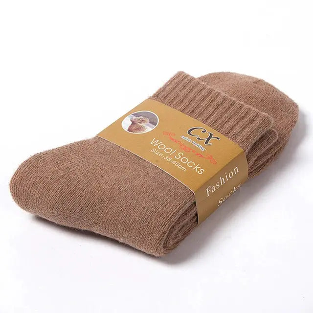 Unisex Merino Wool Winter Thermal Plush Snow Socks For Men And Women Solid Color