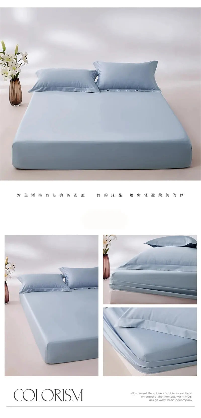 100% Egyptian Cotton fitted sheet by Simples Market, light blue, 800TC with elastic non-slip fit for 140/160/200 cm