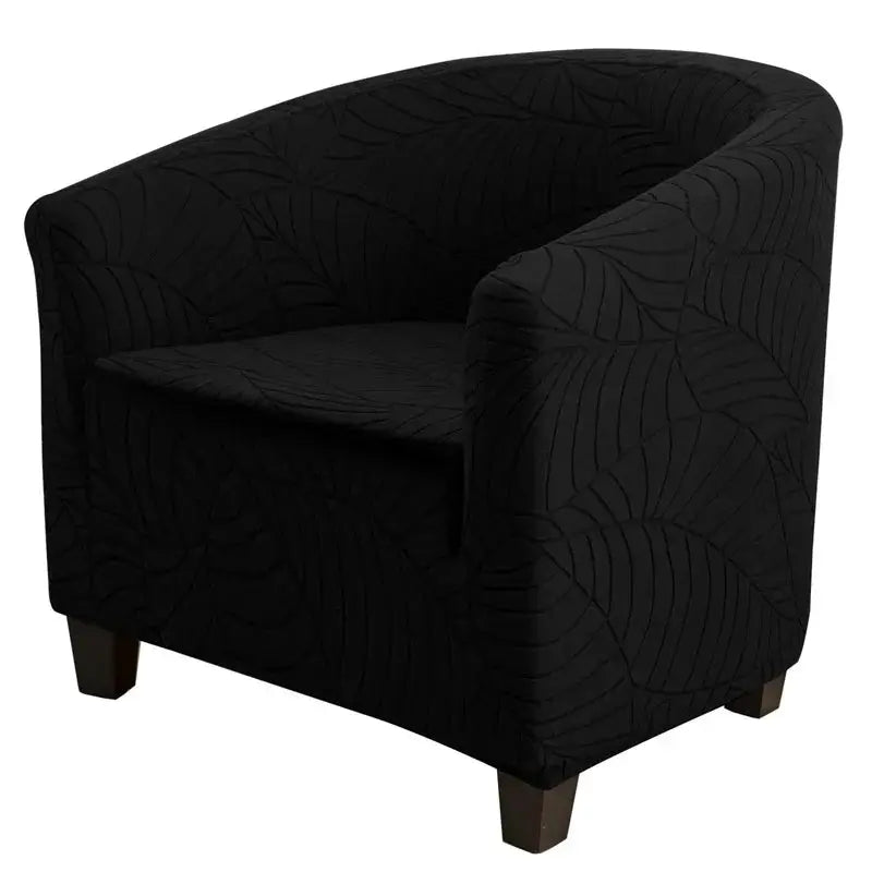 Elastic black club chair slipcover with leaves jacquard pattern for single-arm chair