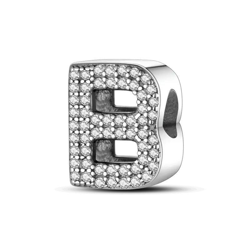 Charmhub Fit letter B charm on a sterling silver bangle with pavé CZ stones by Simples Market