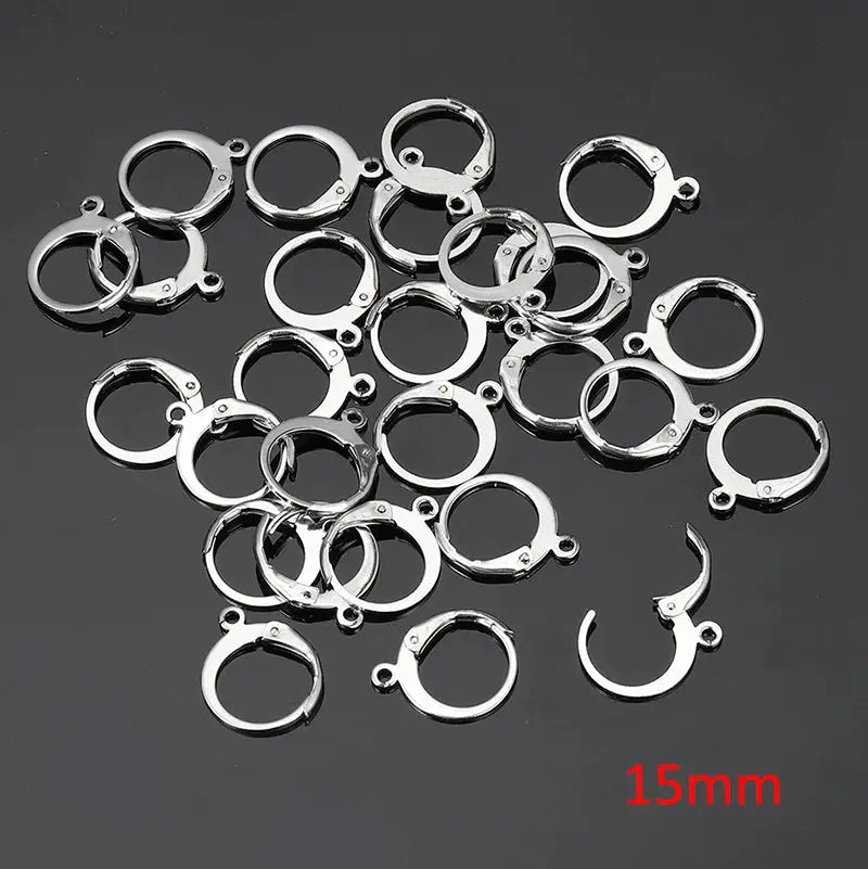Stainless steel earwire hoops 15mm, silver tone, Simples Market 50pcs earring findings