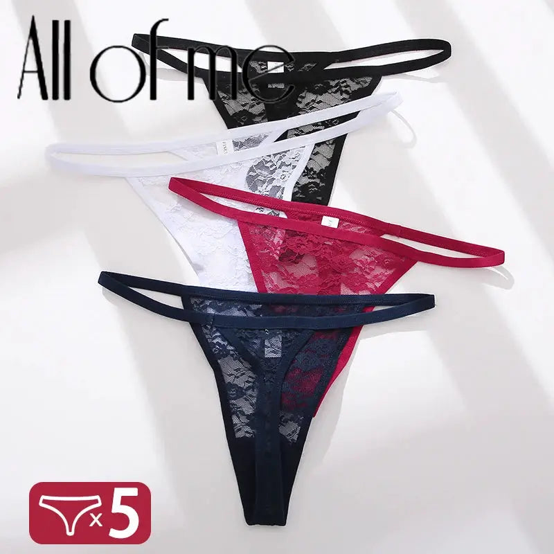 5-piece lace thong panty set in assorted colors (black, white, pink, red, navy)