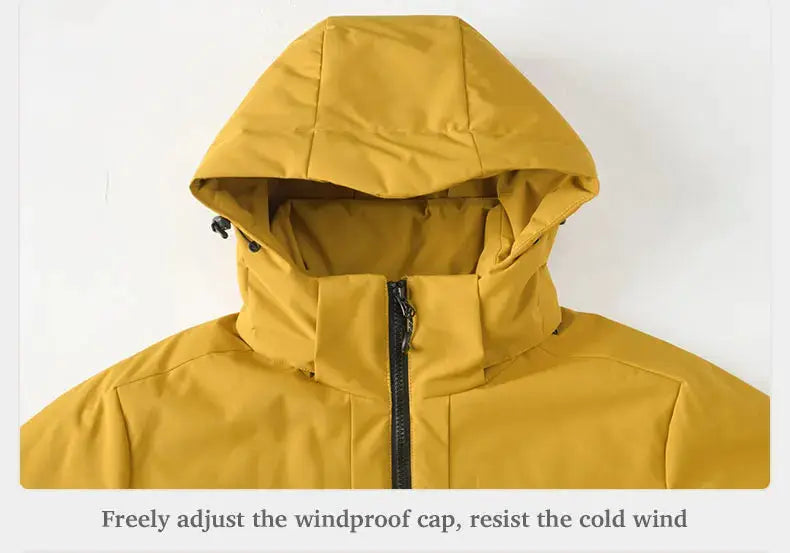 JNLN unisex waterproof windbreaker jacket with hood in mustard yellow