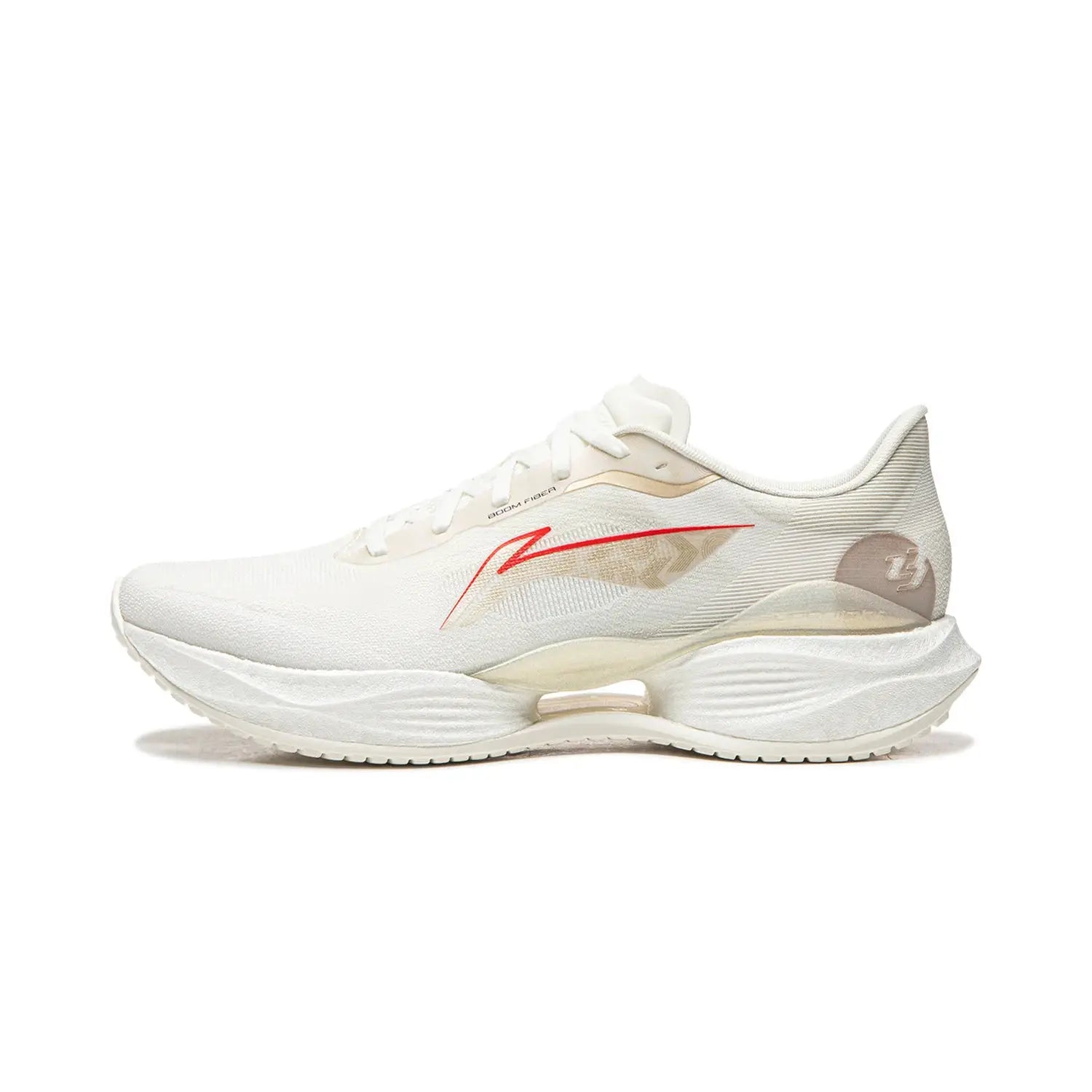Li-Ning men's running shoe white/cream with red accent, lightweight and breathable, logo on heel