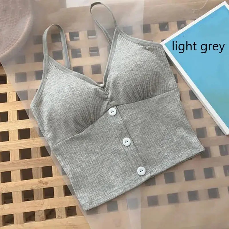 Aurora Threads Women Knitted Tank Top Strap Vest With Button Medium Stretch Polyester Knit Casual Breathable Fit