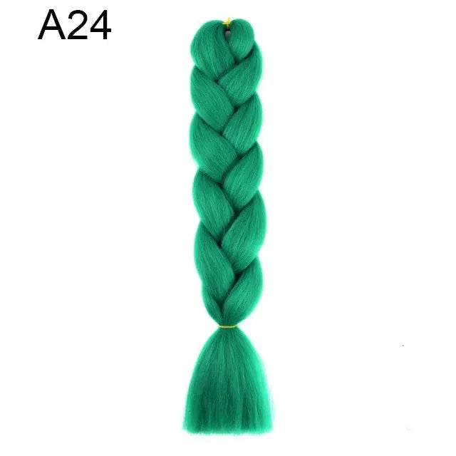 24-inch synthetic yaki braids hair extension in green, jumbo braid