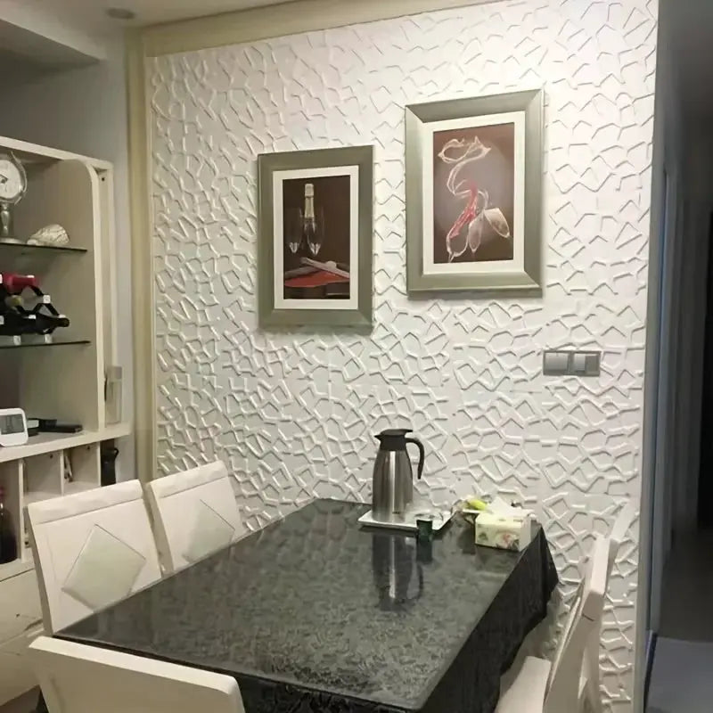 Decorative 3D self-adhesive wallpaper by Simples Market, white geometric texture, 35x35 cm ceiling panel