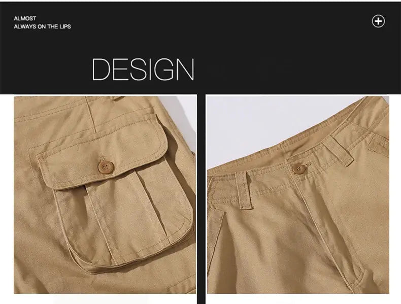 Men's tactical cargo pants in khaki cotton with flap pocket and belt loops