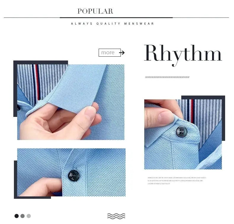 Men's light blue cotton polo shirt, short-sleeved with textured knit and buttoned collar