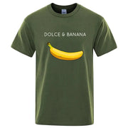 Summer Men's 100 Percent Cotton Banana Print T Shirt Loose O Neck Short Sleeve Casual Top Tee