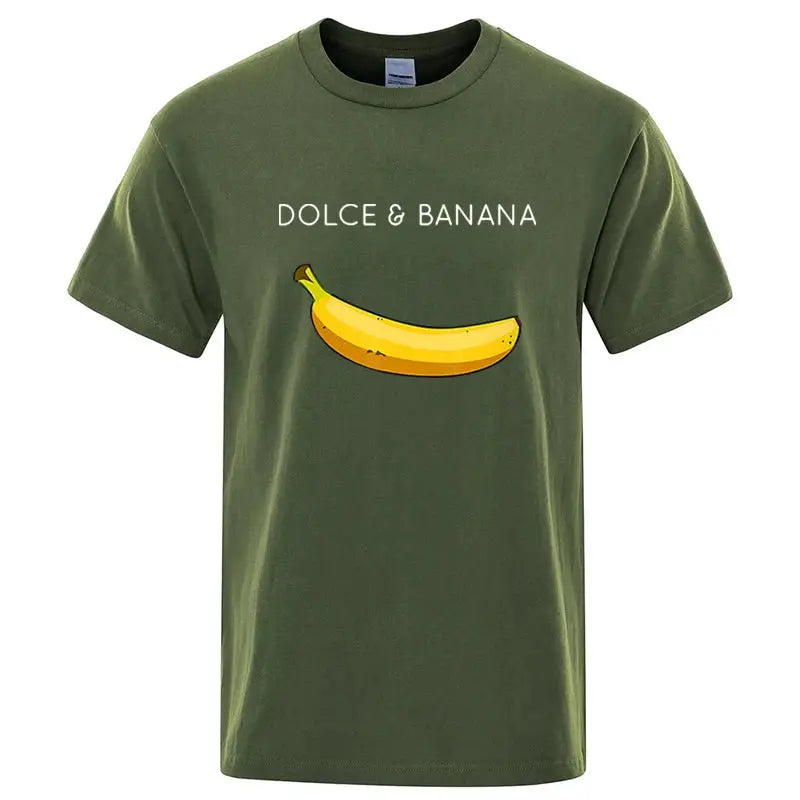 Summer Men's 100 Percent Cotton Banana Print T Shirt Loose O Neck Short Sleeve Casual Top Tee