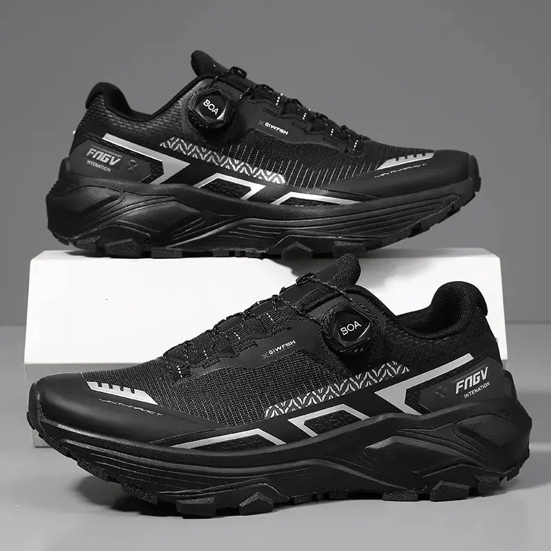 Pair of black men's FNGV sneakers with BOA dial and chunky sole