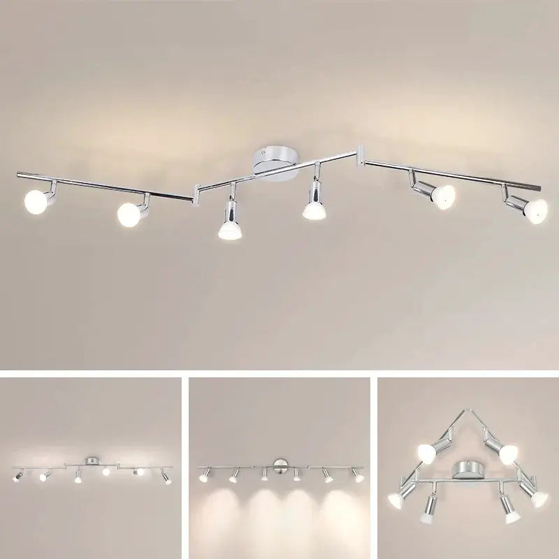 GU10 modern LED ceiling lamp in chrome with multiple adjustable spotlights