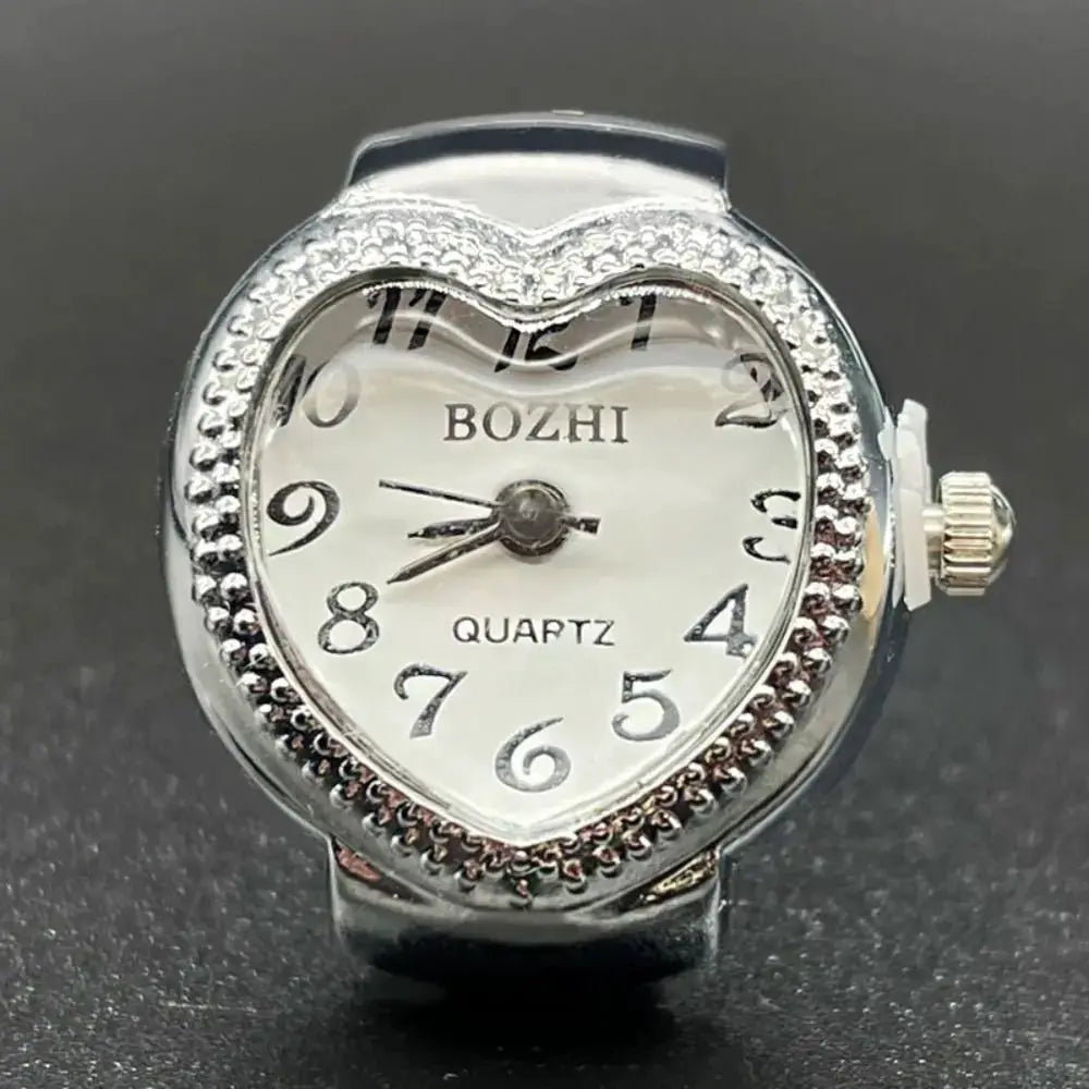 RetroPulse Heart Ring Watch With Adjustable Elastic Strap For Finger Sizes And Vintage Punk Roman Quartz Movement