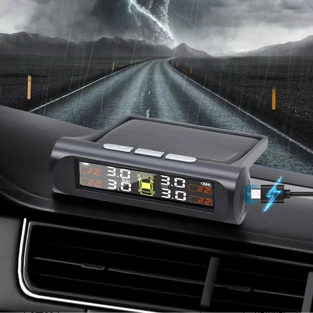 Solar Powered TPMS Tire Pressure Monitoring System With Four Wheel Internal And External Sensors TMPS
