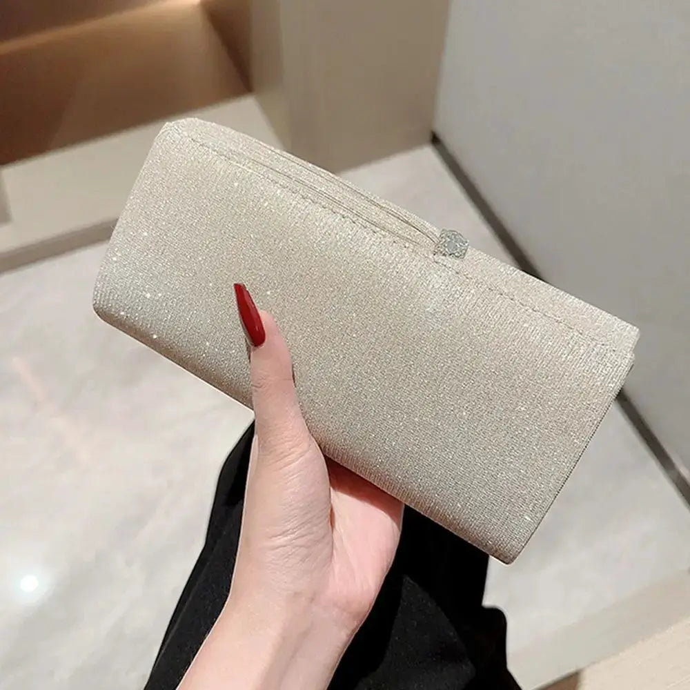 Sequined evening clutch bag in champagne beige glitter finish