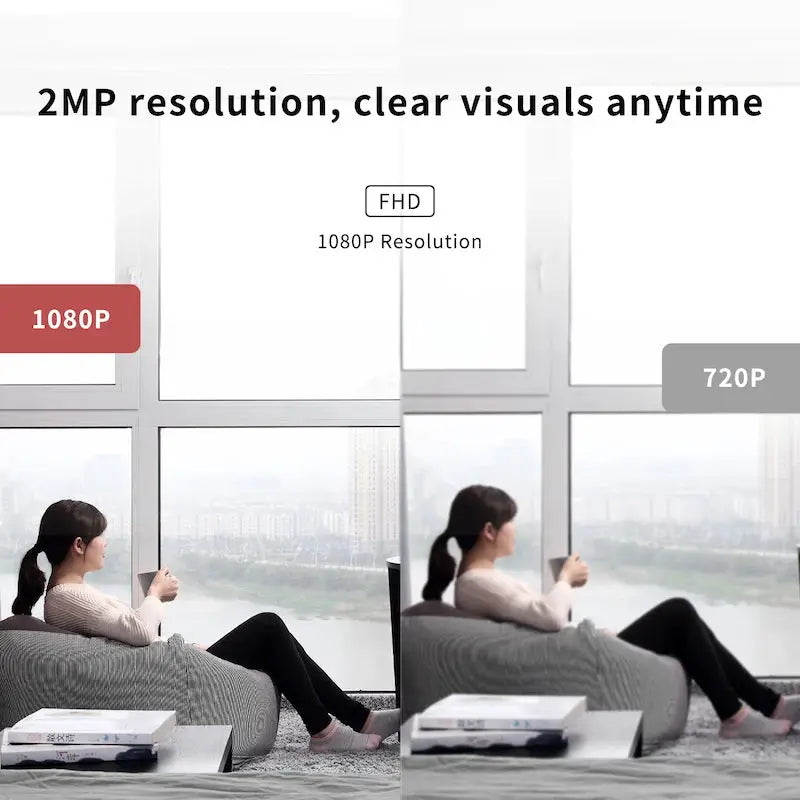 Pet camera indoor security camera by Simples Market, side-by-side 1080P vs 720P resolution display