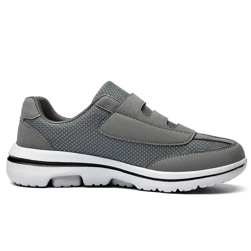 Wide Toe Sneakers gray mesh upper with Velcro straps, orthopedic footwear