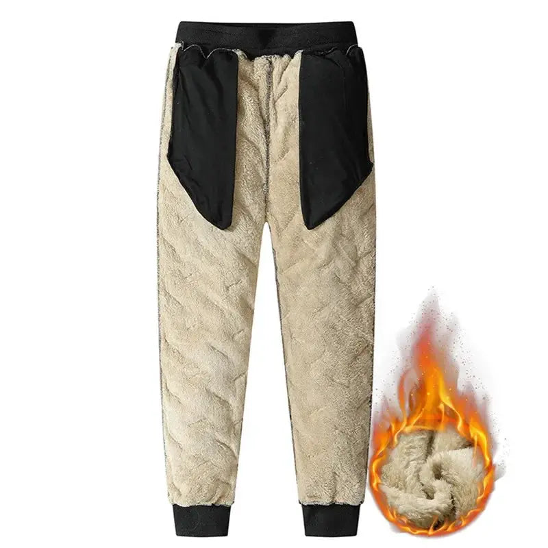Mens Winter Sweatpants With Plush Thick Fleece Lining Lambswool Thermal Trousers Waterproof Windproof Warm Casual Pants