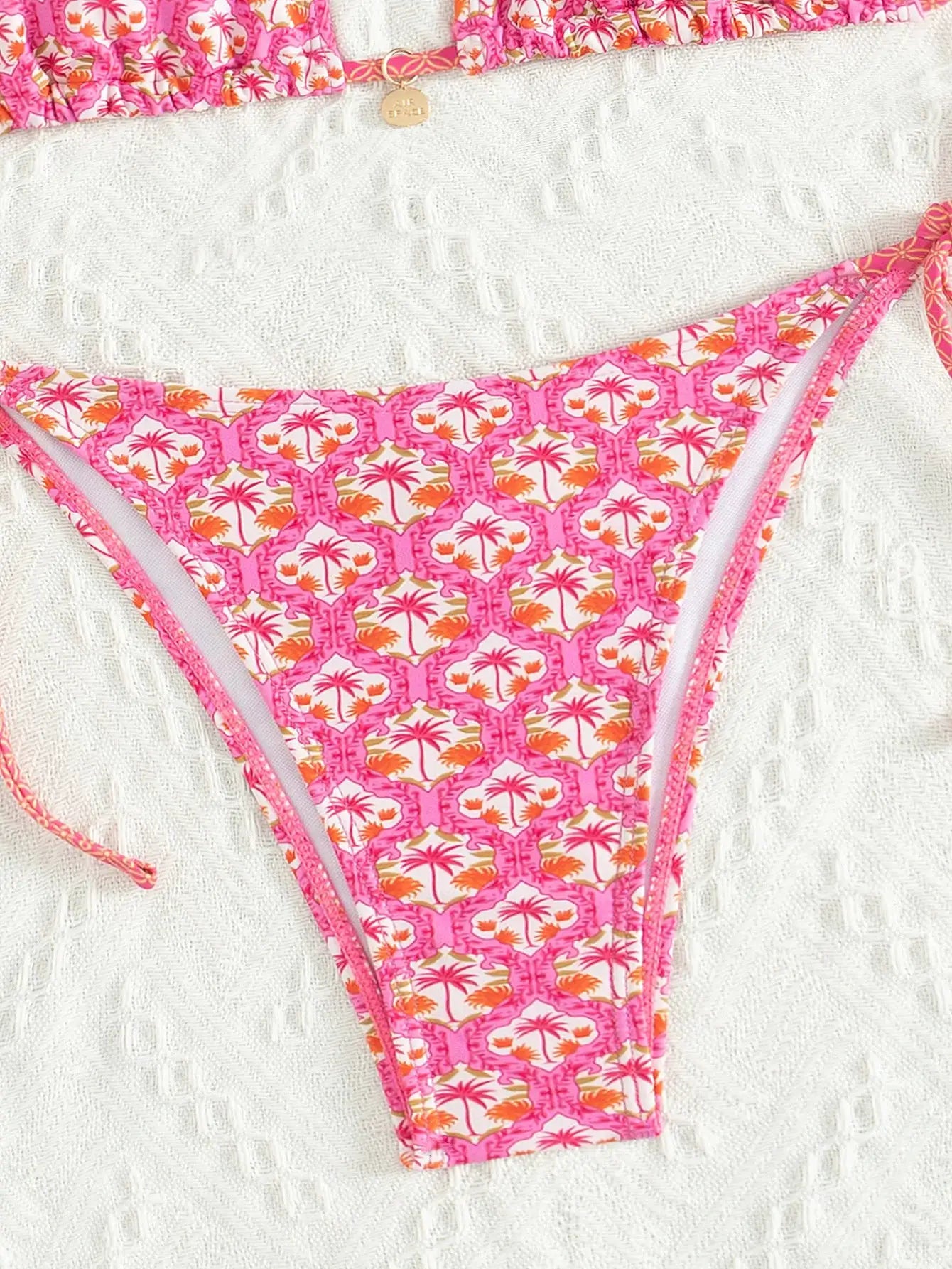 Triangle bikini set by Simples Market in pink floral print with Brazilian bottoms