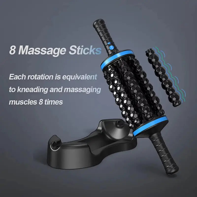 Cordless roller massager with 8 black bead sticks and blue accents by Simples Market