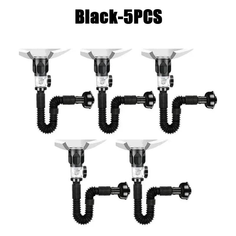 Simples Market black 5-piece kitchen sink drain hose set with flexible corrugated hoses and adapters
